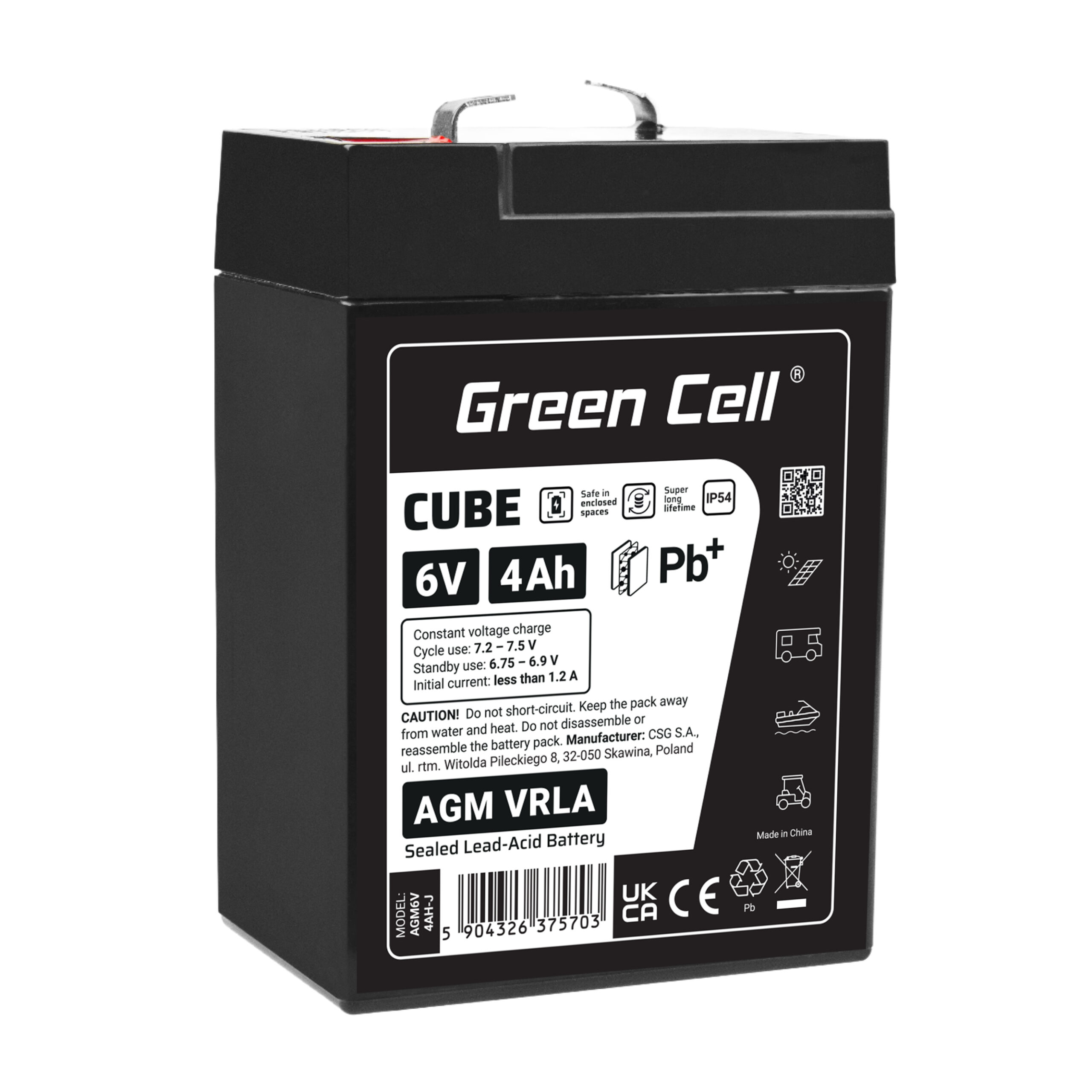 green-cell-cube-agm-ip54-batterie-6v-4ah-vrla-vlies-wartungsfrei-bleiakku-fuer-elektro-spielzeug-alarm-kinderfahrzeug AGM6V4AH-J - Image 1