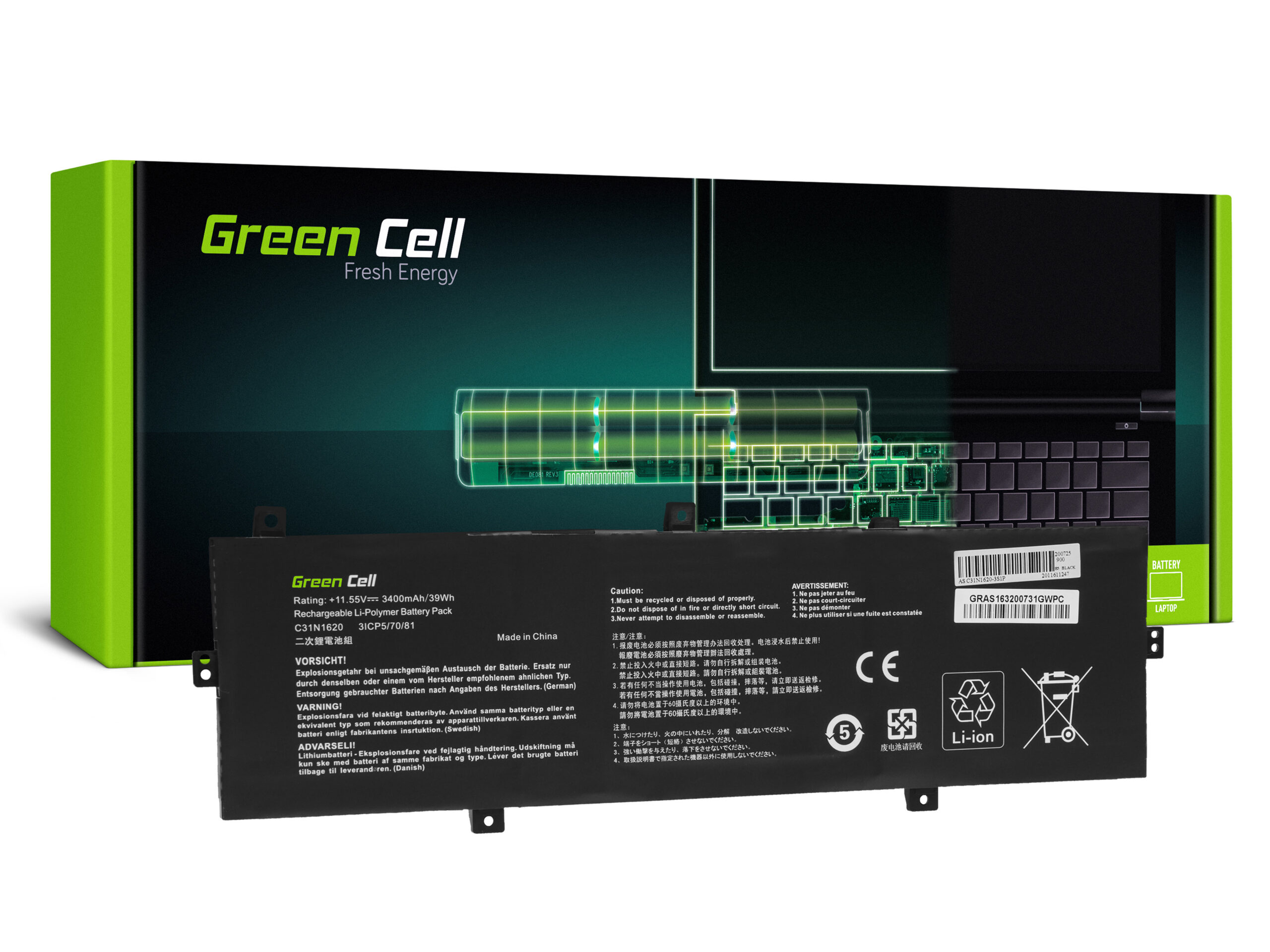 bateria-green-cell-c31n1620-do-asus-zenbook-ux430-ux430u-ux430ua-ux430un-ux430uq AS163 - Image 1