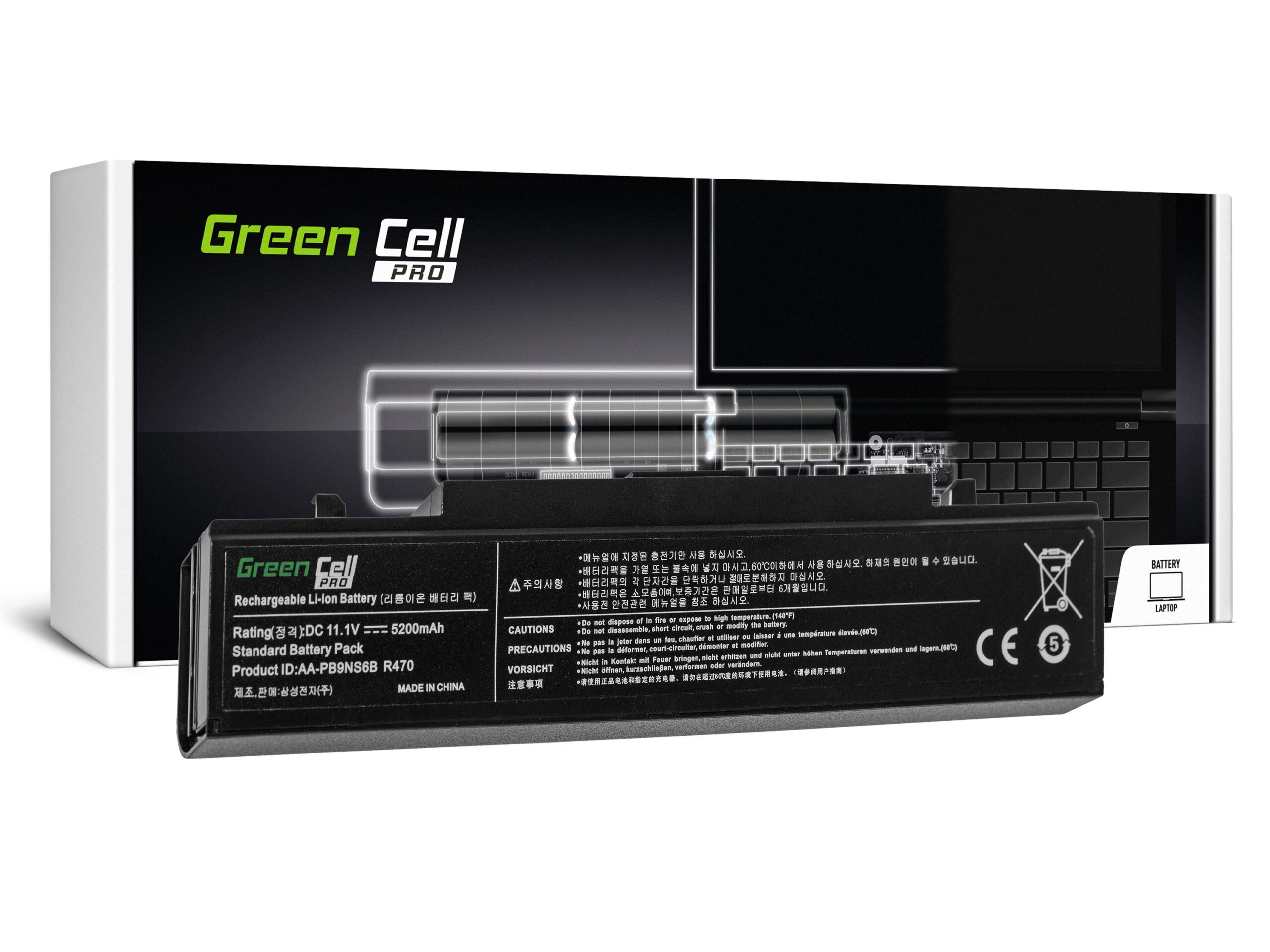 green-cell-pro-battery-for-samsung-r519-r522-r530-r540-r580-r620-r719-r780-black-111v-5200mah SA01PRO - Image 1