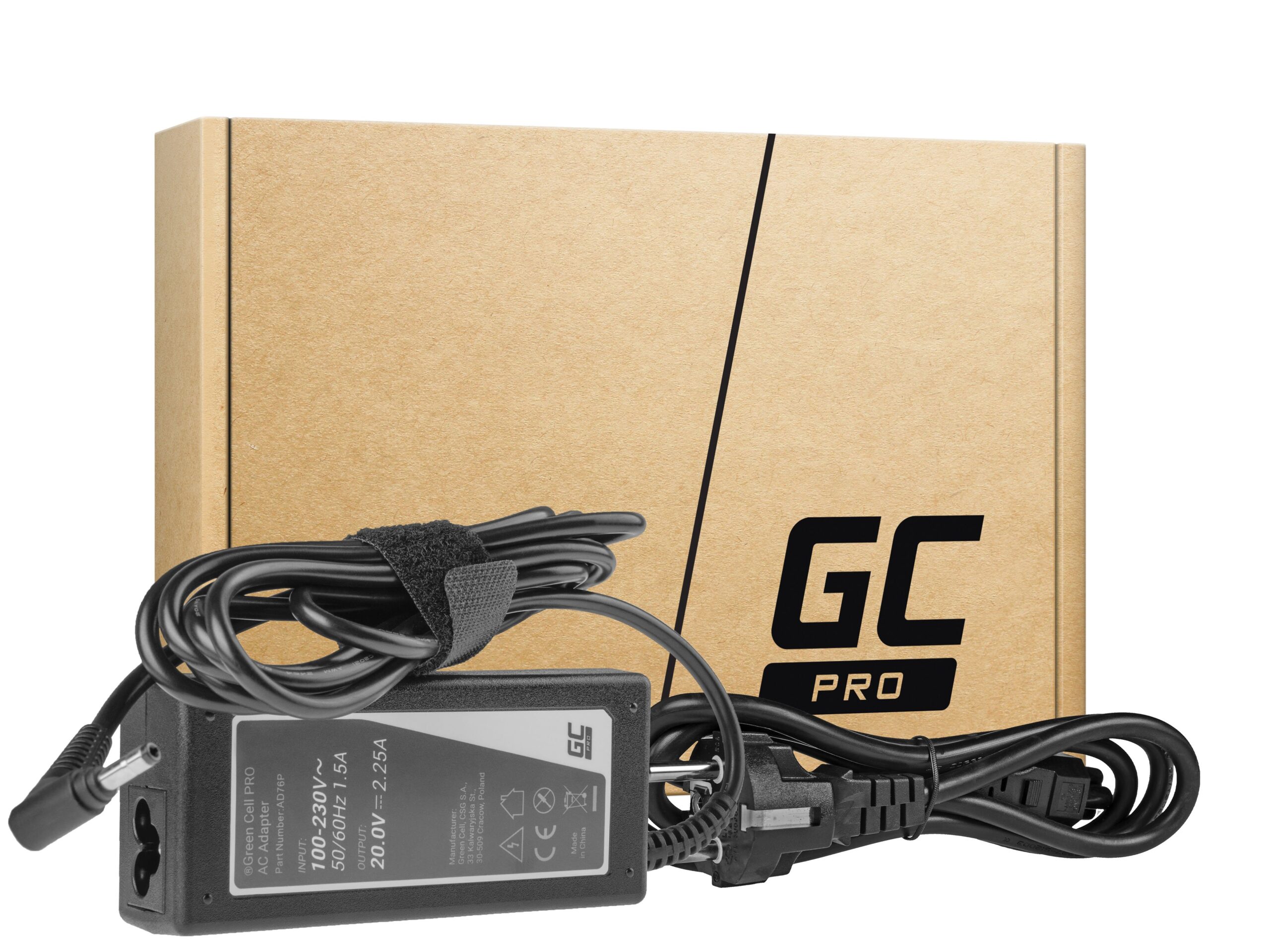 green-cell-pro-charger-ac-adapter-20v-225a-45w-for-lenovo-ideapad-100-100-15ibd-100-15iby-100s-14ibr-110-110-15ibr-yoga-510-520 AD76P - Image 1